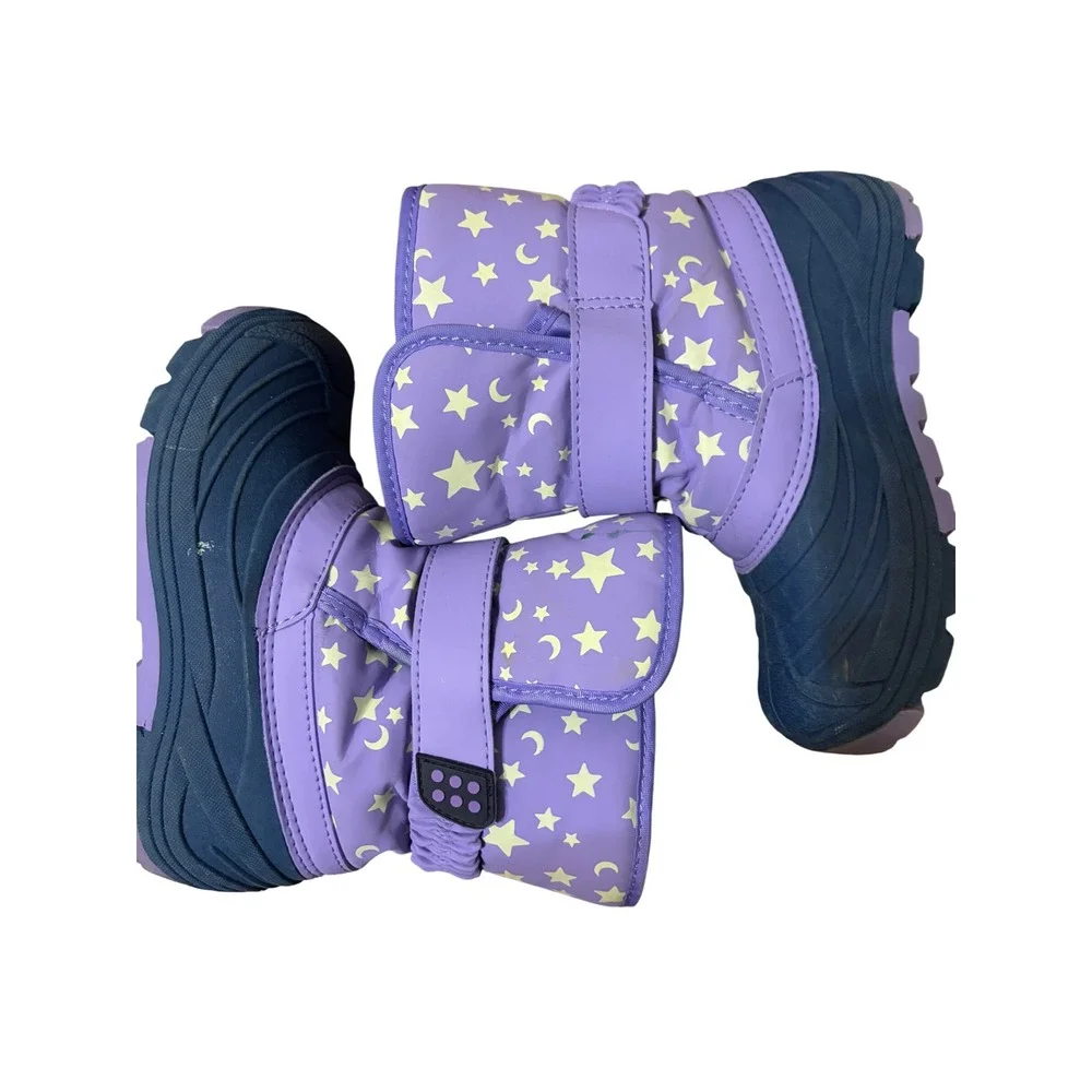 Cat & Jack Kids Purple Star Moon Celestial Snow Boots Size 12 Faux Fur Lined